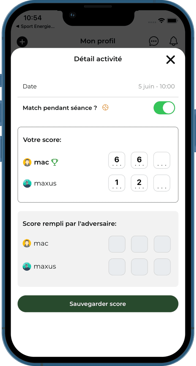 Renseignez vos matchs et entraînements